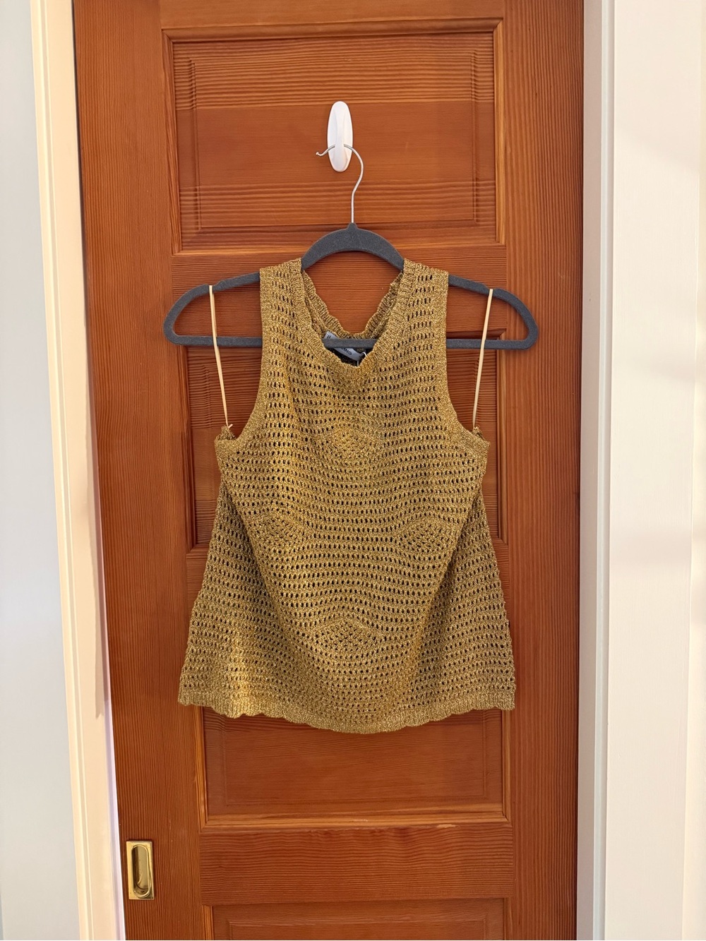 Mango Gold Shimmery Crochet Sleeveless Tank Top